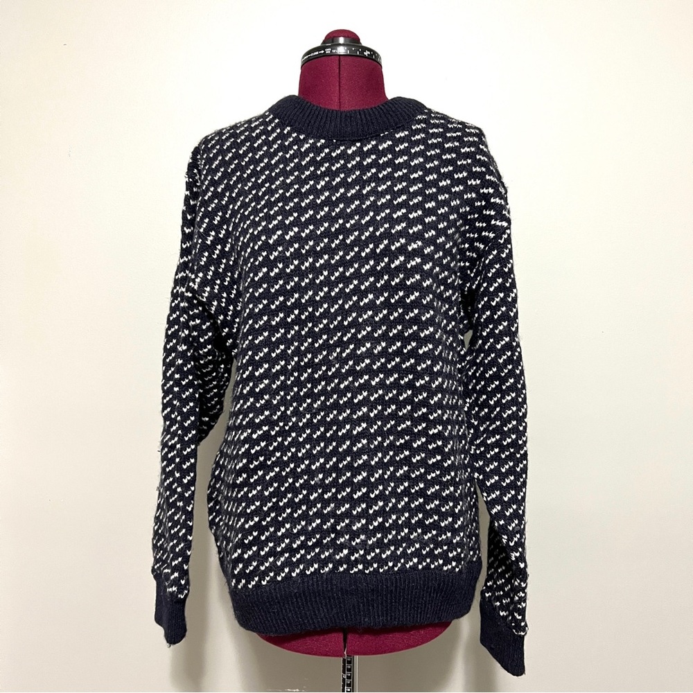 Vintage L.L. Bean Norwegian Wool Crewneck Sweater, Navy/White